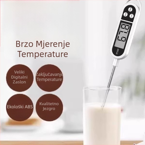 Kuhinjski digitalni termometar sa sondom, visoka preciznost, brzo očitavanje, mjeri temperaturu vode, ulja i mlijeka, otporan na visoke temperature