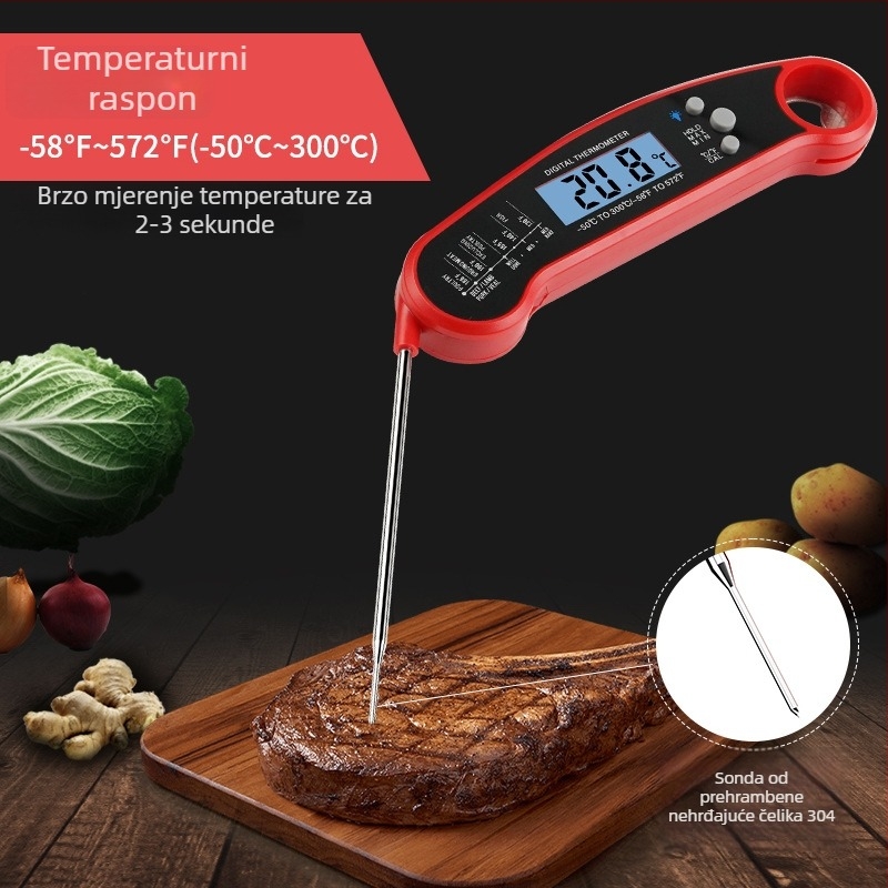 Fan Shengda sklopivi termometar za hranu – kuhinja, pećnica i BBQ, točnost 0,1°C