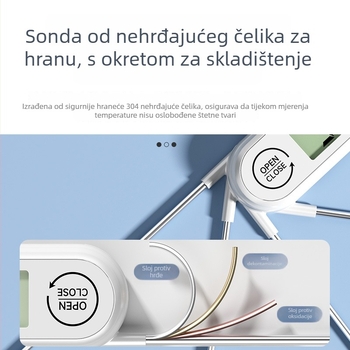 Delixi vodootporni sklopivi kuhinjski termometar, raspon -50°C do 300°C, rezolucija 0.1°C, sonda od 304 nehrđajućeg čelika