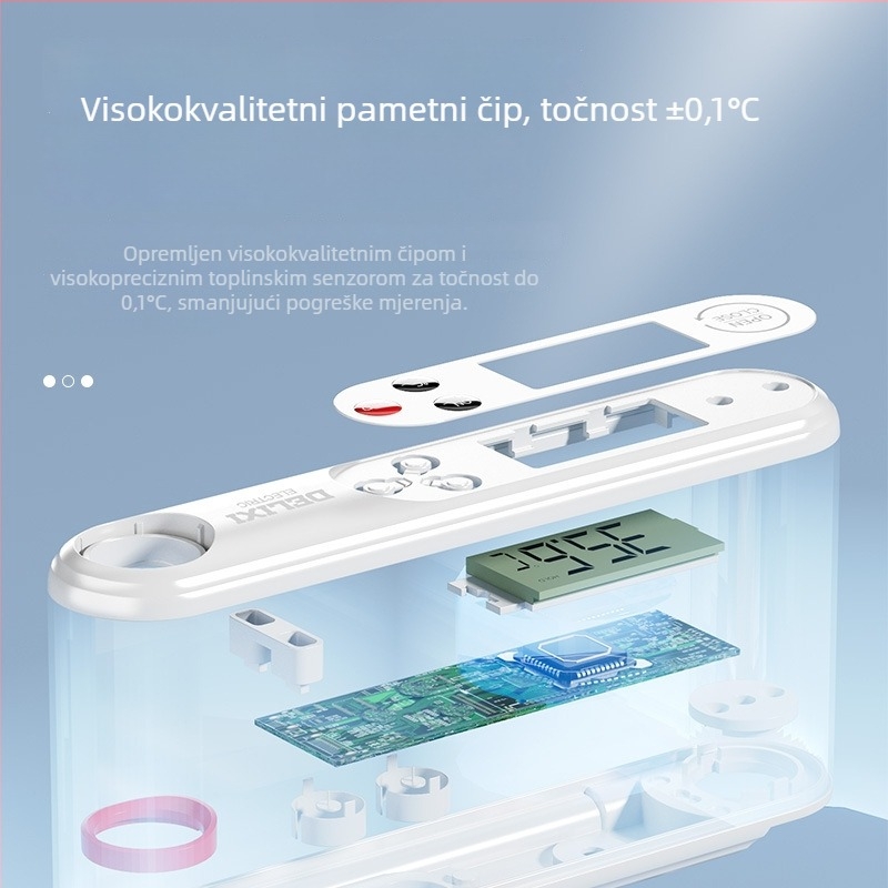 Delixi vodootporni sklopivi kuhinjski termometar, raspon -50°C do 300°C, rezolucija 0.1°C, sonda od 304 nehrđajućeg čelika