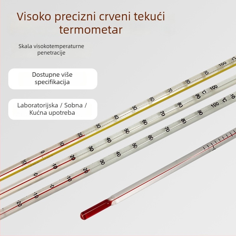 Laboratorijski vodeni termometar sa staklenim štapićem, rezolucija 1°C, pakiranje 500 kom., prilagođeno obrađivanje