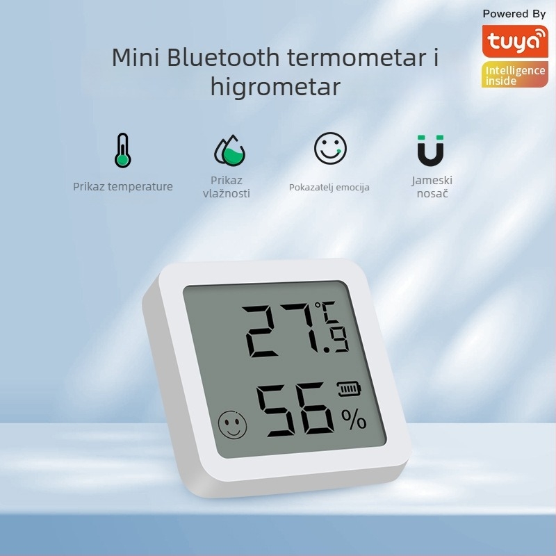 Bluetooth mini elektronički mjerni uređaj za temperaturu i vlagu s LCD zaslonom, raspon -5 do 55 °C, točnost ±0,5 °C