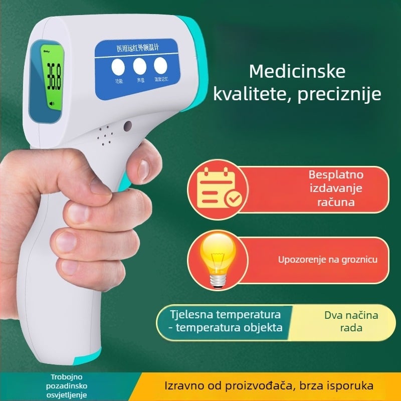 Medicinski bezkontaktni infracrveni termometar za čelo, mjerenje u 1 sekundu, raspon 35–42°C