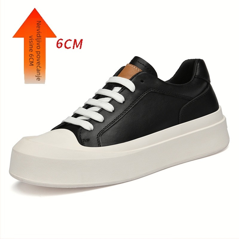 Muške tenisice s 6 cm povećanjem visine, zaobljeni vrh, gornji dio od druge kože, gumena potplat, EVA ulošak