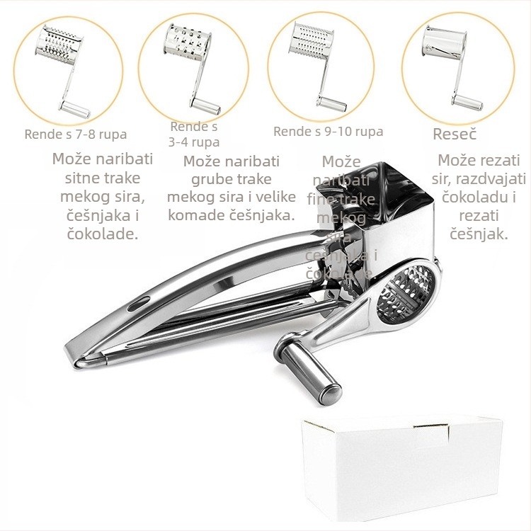 Ručni rotirajući ribež za sir od 430 nehrđajućeg čelika, moderni minimalistički dizajn, za sir i mrvice čokolade.