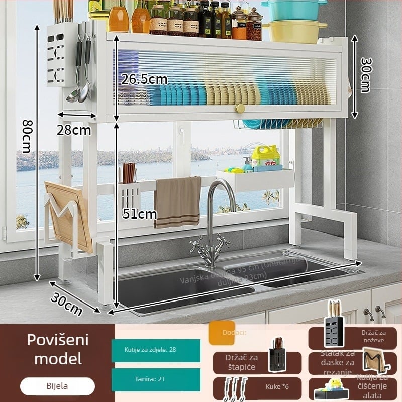 Višenamjenski stalak za sudoperu, od željezne legure, prilagodljiv s otiskom logotipa, lansiran 2024.