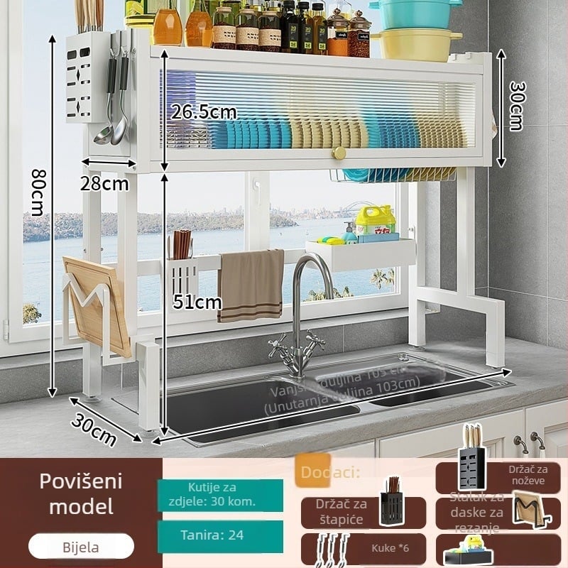 Višenamjenski stalak za sudoperu, od željezne legure, prilagodljiv s otiskom logotipa, lansiran 2024.