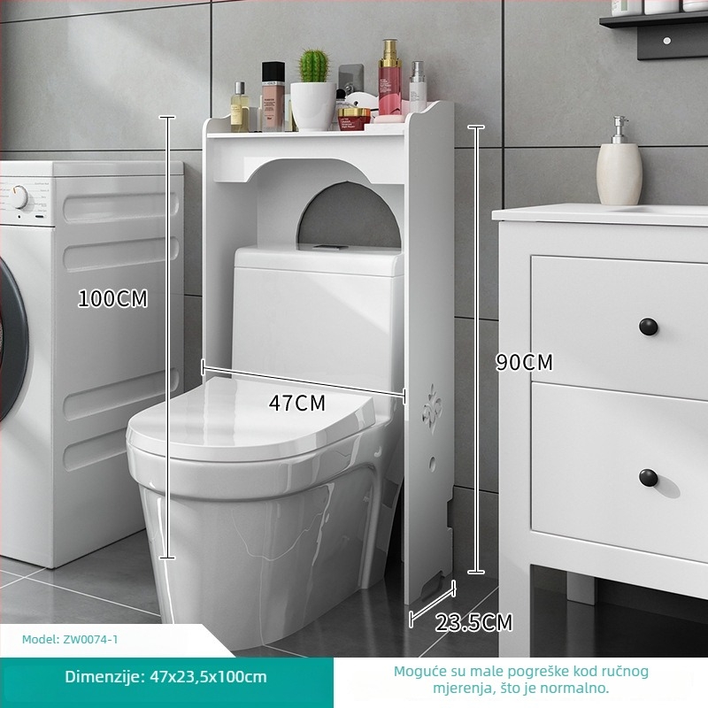 Regal za WC i kupaonicu, podni ormarić s 4 etaže, plastični s površinom drvo-plastik, nosivost 10 kg