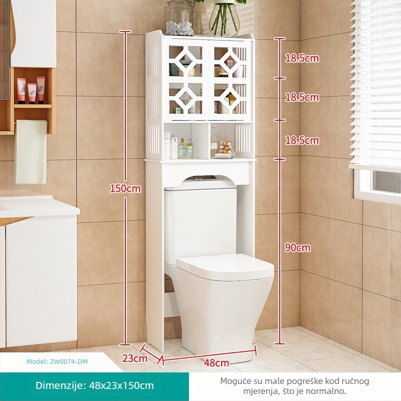 Regal za WC i kupaonicu, podni ormarić s 4 etaže, plastični s površinom drvo-plastik, nosivost 10 kg