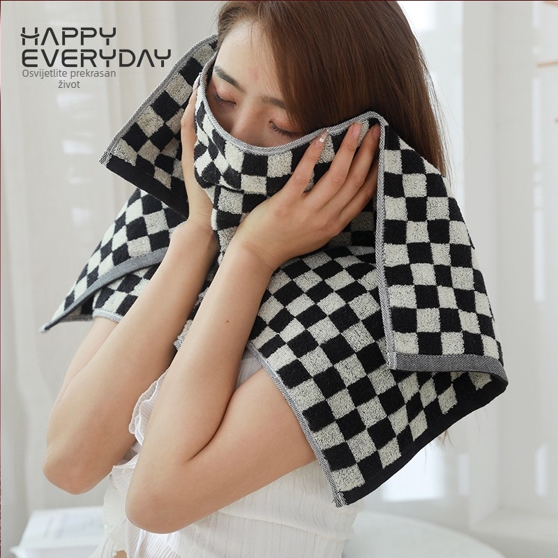 Ručnik za lice s kariranim uzorkom, od čistog pamuka, Jacquard tkanina, težina 80–100 g