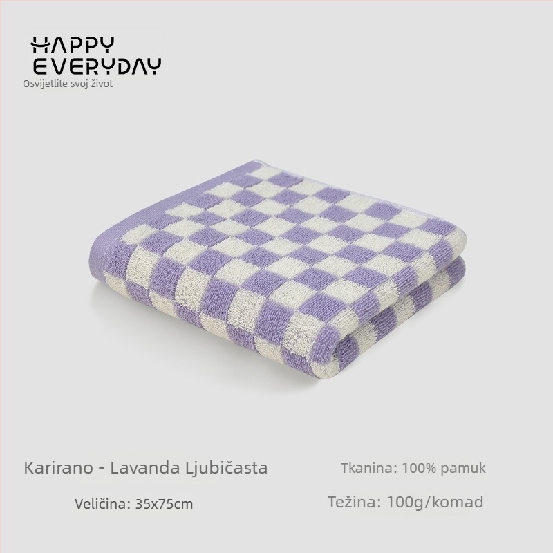 Ručnik za lice s kariranim uzorkom, od čistog pamuka, Jacquard tkanina, težina 80–100 g