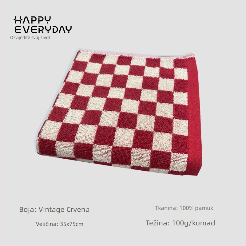 Ručnik za lice s kariranim uzorkom, od čistog pamuka, Jacquard tkanina, težina 80–100 g