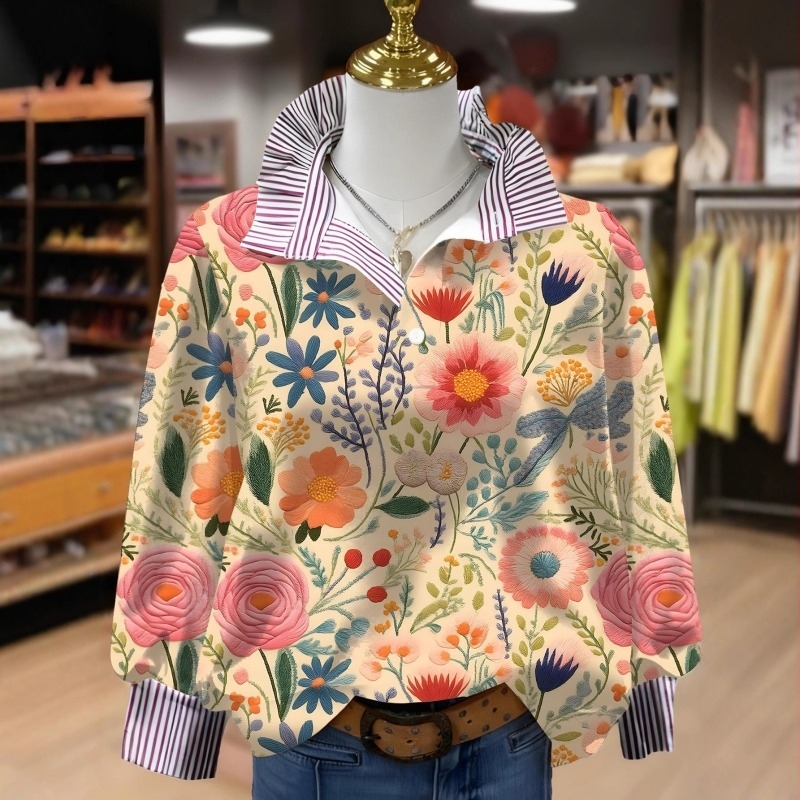 Ženska flis dukserica s kapuljom od poliester flisa s 3D floralnim printom, duge rukave, ovratnik oblika gljive, normalna duljina, jesen 2025