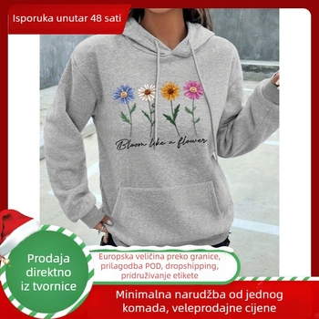Ženski hoodie s cvjetnim uzorkom, opušten kroj, dugi rukavi, poliester tkanina, za žene