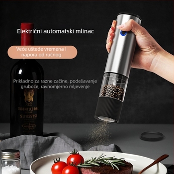 Električni mlin za začine za kuhinju, višefunkcionalan za crni papar, Sichuan papar i morsku sol; tijelo od nehrđajućeg čelika; električni rad; ručno mljeđenje