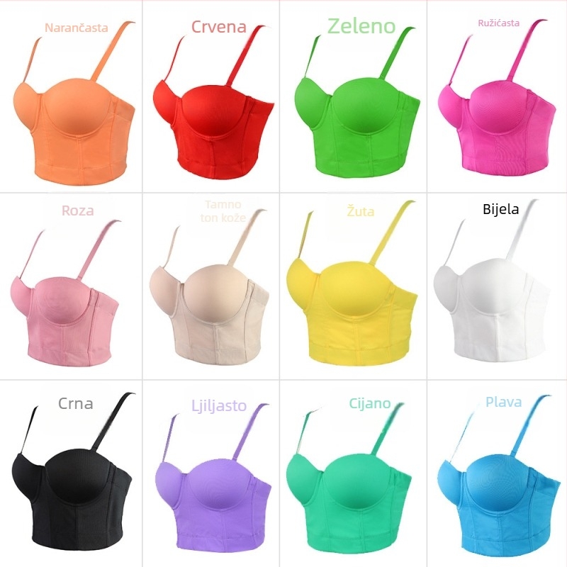 Bustier top s dijamantnom ukrasom; kostna silueta; ultra kratka duljina do 40 cm; poliester-elastan tkanina; uklonjive naramenice