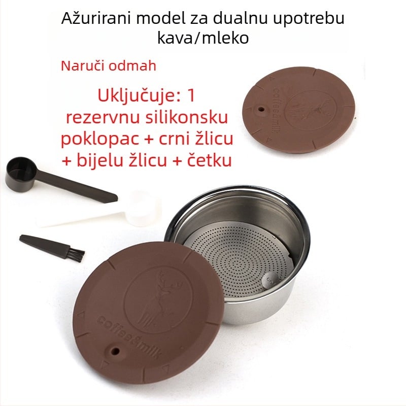 Nehrđajući čelični filtar šalica za kapsule Dolce Gusto, dvostruka namjena za kavu i mliječnu pjenu