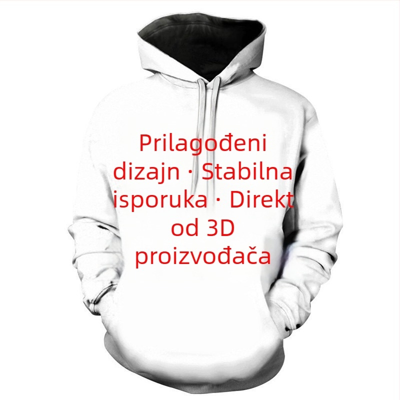 Hoodie s 3D digitalnim printom, 3D patch džep, euro-američki stil, poliester 96%+