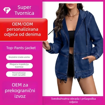 Ženska traper jakna, slim fit, dugi rukavi, glavni materijal 81-90% pamuk, podstava od acetat vlakna 10-29%, dužina 50-65 cm