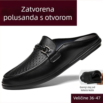 Muške slip-on papuče od kože goveda, zatvoren prst, bez pete, gumeni đon