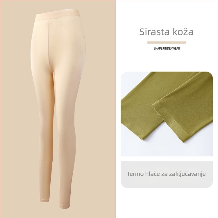 Ženski ultra-tanki bezšavni grijani termalni set — top s dugim rukavom i dugačke hlače; antistatikan, oblikovanje tijela, hidratacija hijaluronskom kiselinom; materijal: najlon-spandeks (80–90% spandex).