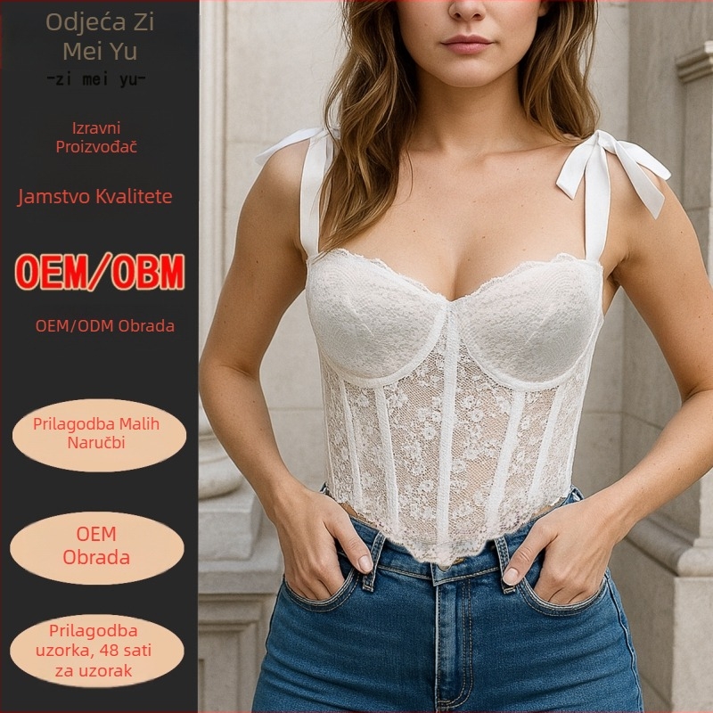 Grudnjak s košticama i čipkom - mrežasti materijal, cvjetni uzorak, uski kroj