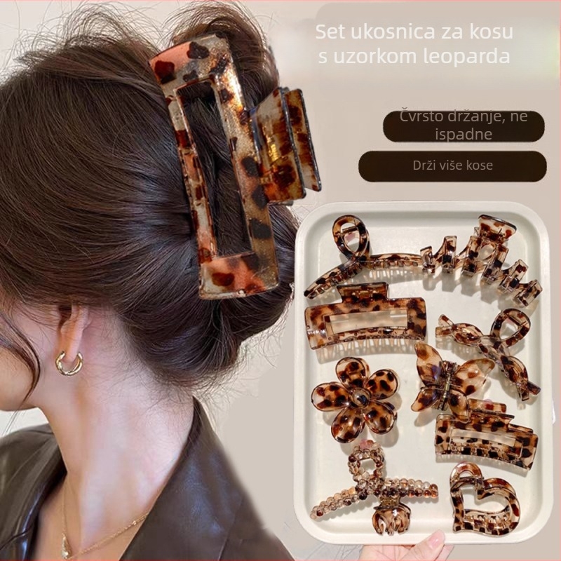 Kose klipse s leopard printom, gripper mehanizam, plastične ukosnice Qiyi, za žene