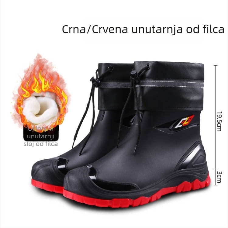 Muške PVC čizme za kišu s umjetnim krznom, EVA ulošak, unutrašnjost mrežasta, anti-slip, tople, otporne na habanje, za sve sezone