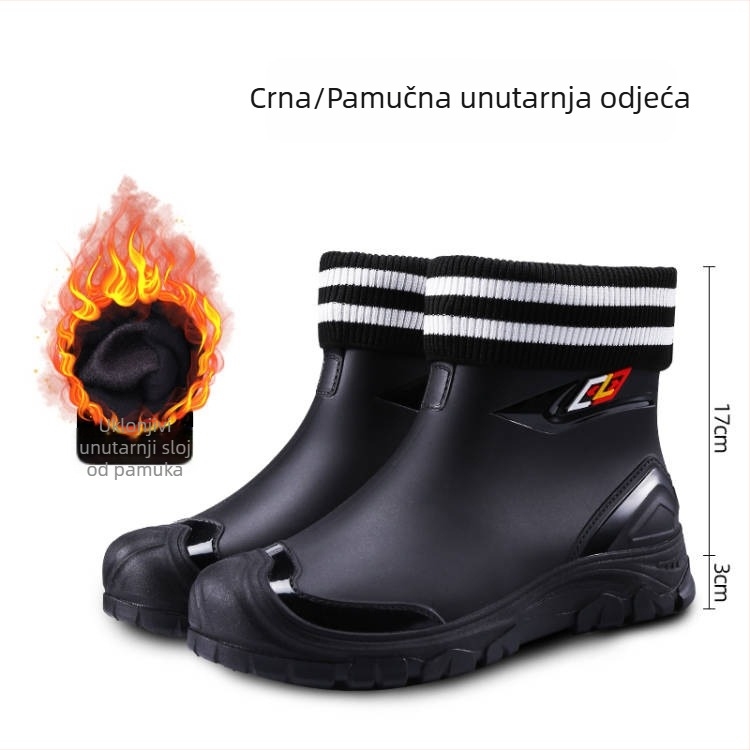 Muške PVC čizme za kišu s umjetnim krznom, EVA ulošak, unutrašnjost mrežasta, anti-slip, tople, otporne na habanje, za sve sezone