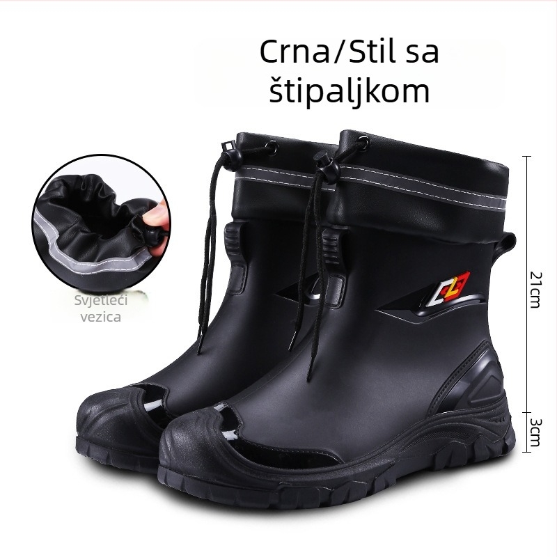Muške PVC čizme za kišu s umjetnim krznom, EVA ulošak, unutrašnjost mrežasta, anti-slip, tople, otporne na habanje, za sve sezone