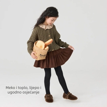 Dječje hlače-suknja s fleece podstavom za zimu, lažni dvodijelni dizajn, pamučna tkanina, srednji pojas, meka obrada