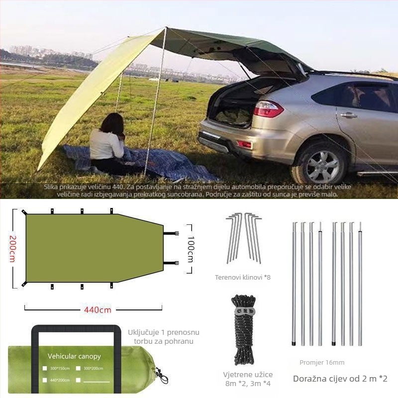 SUV bočni nadstrešak za auto — Oxford tkanina, vodootpornost 2000 mm, vanjski nadstrešak