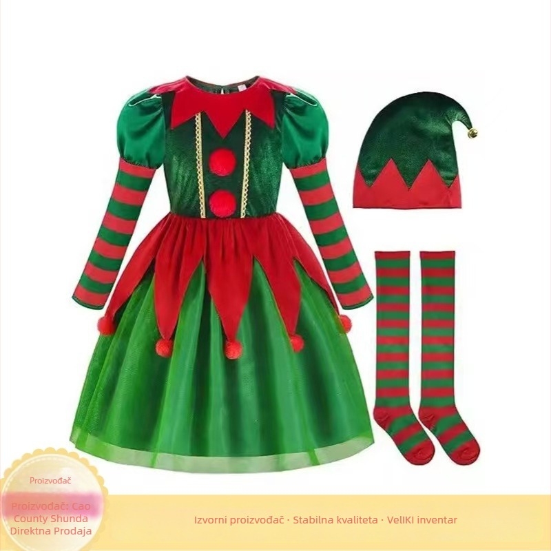 Dječji elf kostim za cosplay, poliester tkanina, dobna skupina 3–8 godina, ljeto 2025, sladak modni stil