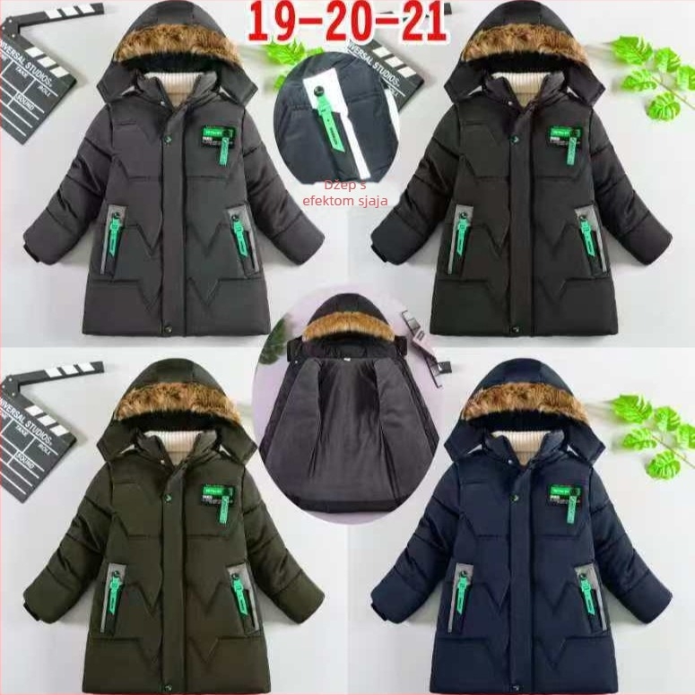 Srednje dužine dječja jakna s pamučnim punjenjem i kapuljom, pamuk podstava, zatvarač, debeli dizajn za zimu i jesen