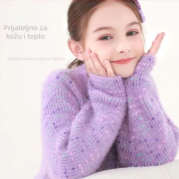 Dječji zimski pleteni pulover za djevojčice, dugi rukavi, okrugli izrez, točkasti uzorak