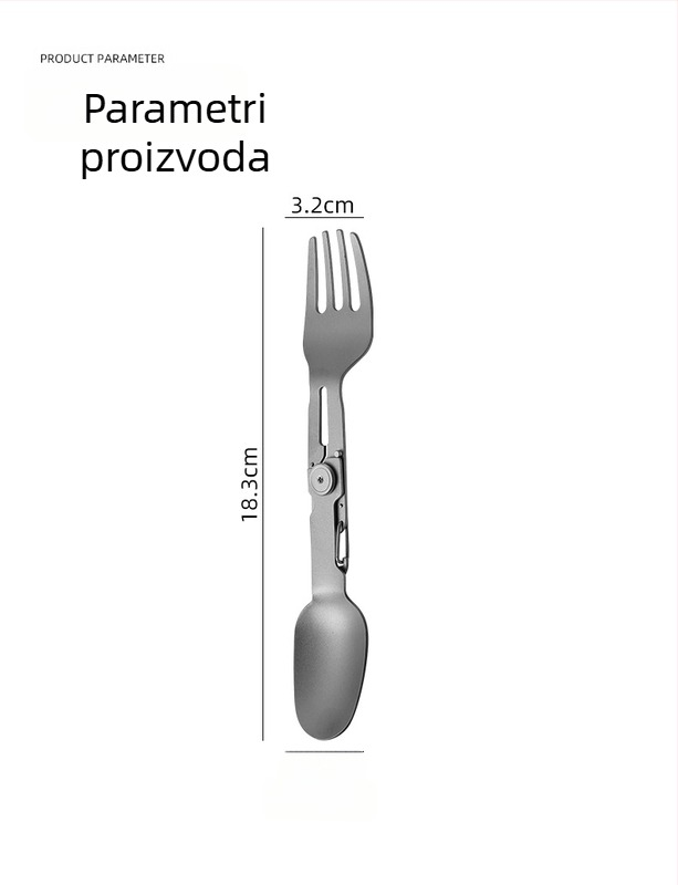 Pribor od čistog titana za kampiranje, sklopni: žlica i vilica s dvostrukom krajem