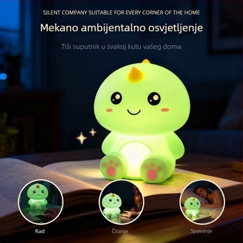 Noćna lampica za djecu, šesterokutnog oblika s motivima životinja (dinosaurus i pčela), silikonasti abažur, Type-C napajanje, crtani stil, trajanje više od 100000 sati