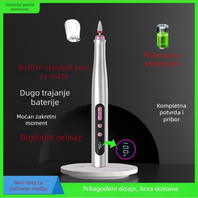 Bežični električni polirka noktiju, prijenosni manikurni brusilj s digitalnim zaslonom, komplet za kućnu upotrebu