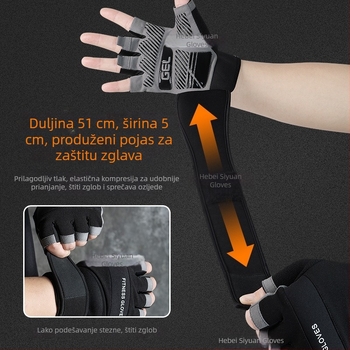 Fitness rukavice za dizanje utega sa zaštitom zgloba, dizajn s pola prsta, protuklizni silikon, mikrovlakno + silikon