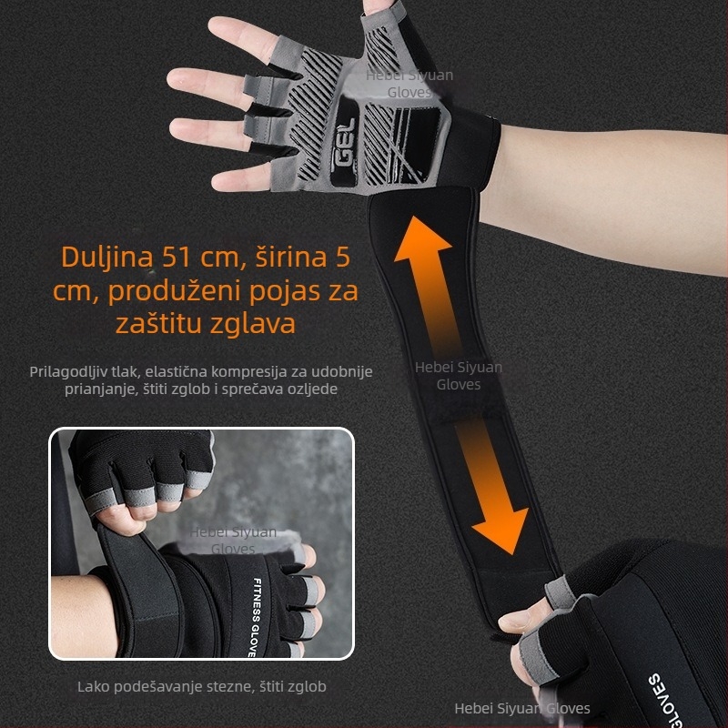 Fitness rukavice za dizanje utega sa zaštitom zgloba, dizajn s pola prsta, protuklizni silikon, mikrovlakno + silikon
