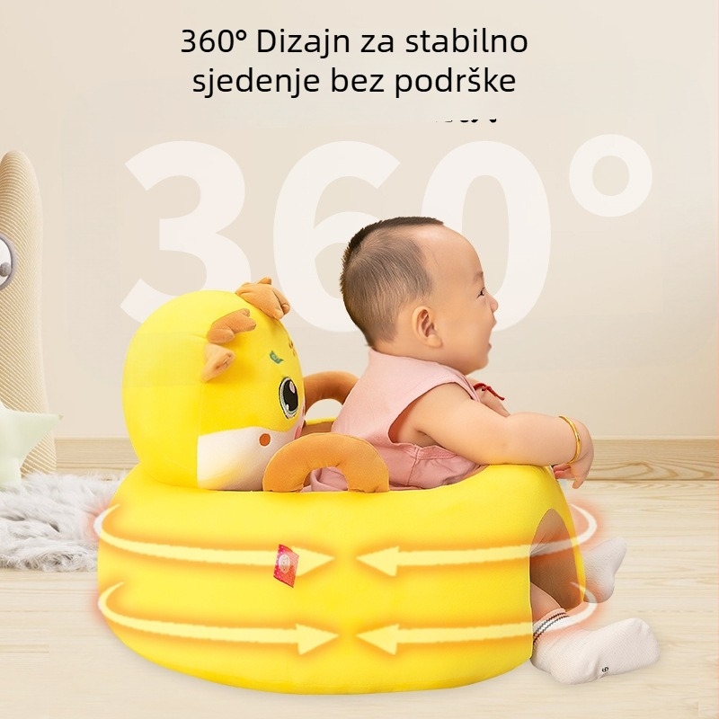 Rk yunyi Dječji plišani stol za učenje sjedenja — nizak centar gravitacije, stražnja naslonska zaštita od pada, dizajn zmaja u super mekom kratkom plišu, za uzrast 0–3 godine