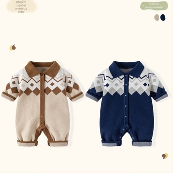 Britanski stil pleteni bebi kombinezon - 100% pamuk, debela pletenina, dugi rukavi, unisex za novorođenčad, zatvaranje jednim redom kopči