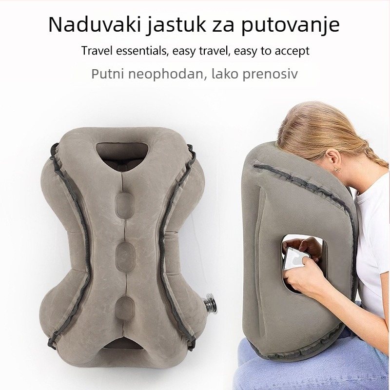 Naduvavajući putni jastuk sflokiranom površinom, ekološki PVC, debljina 0,4 mm, težina 0,5 kg, model 2310031, brenda KX