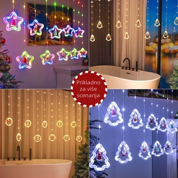 LED zavjesa svjetlo s 120 LED, USB napajanje, daljinski upravljač, IP44, 3000K, karikatura oblik, božićna dekoracija
