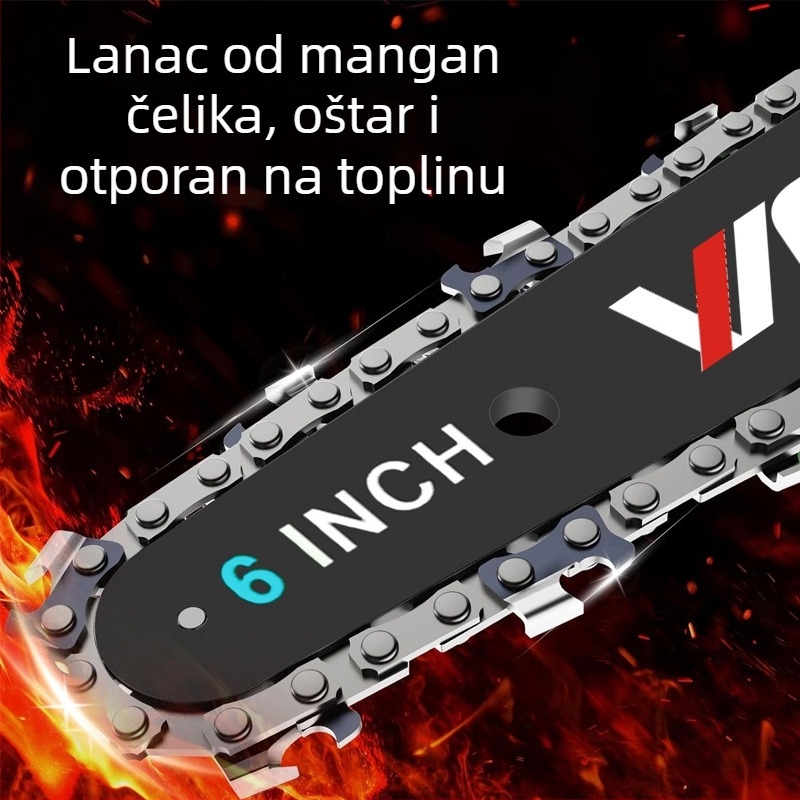 Električna lančana pila s punjivom litijevom baterijom, 21V, kaljena čelična lančana