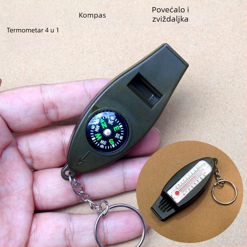 Vanjski višefunkcijski alat s kompasom, termometrom, povećalom i zviždaljkom (set od dvije komponente)