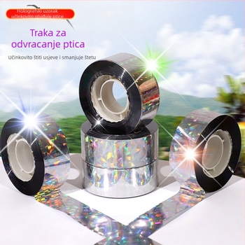 Lenta za odvracanje ptica za vrtlarstvo – lasersko reflektirajuća, PET materijal, spojna žica ili užad, za polja i voćnjake