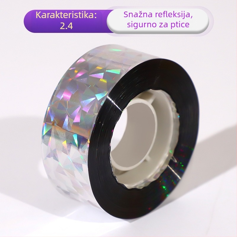 Lenta za odvracanje ptica za vrtlarstvo – lasersko reflektirajuća, PET materijal, spojna žica ili užad, za polja i voćnjake