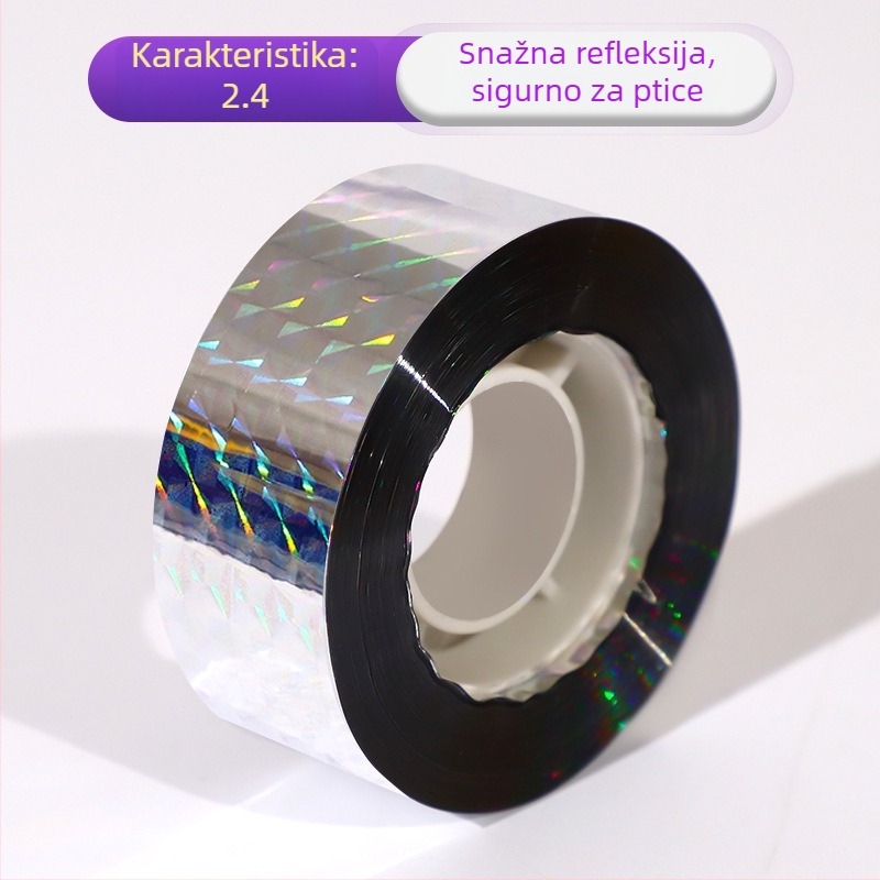 Lenta za odvracanje ptica za vrtlarstvo – lasersko reflektirajuća, PET materijal, spojna žica ili užad, za polja i voćnjake