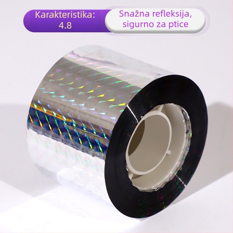 Lenta za odvracanje ptica za vrtlarstvo – lasersko reflektirajuća, PET materijal, spojna žica ili užad, za polja i voćnjake